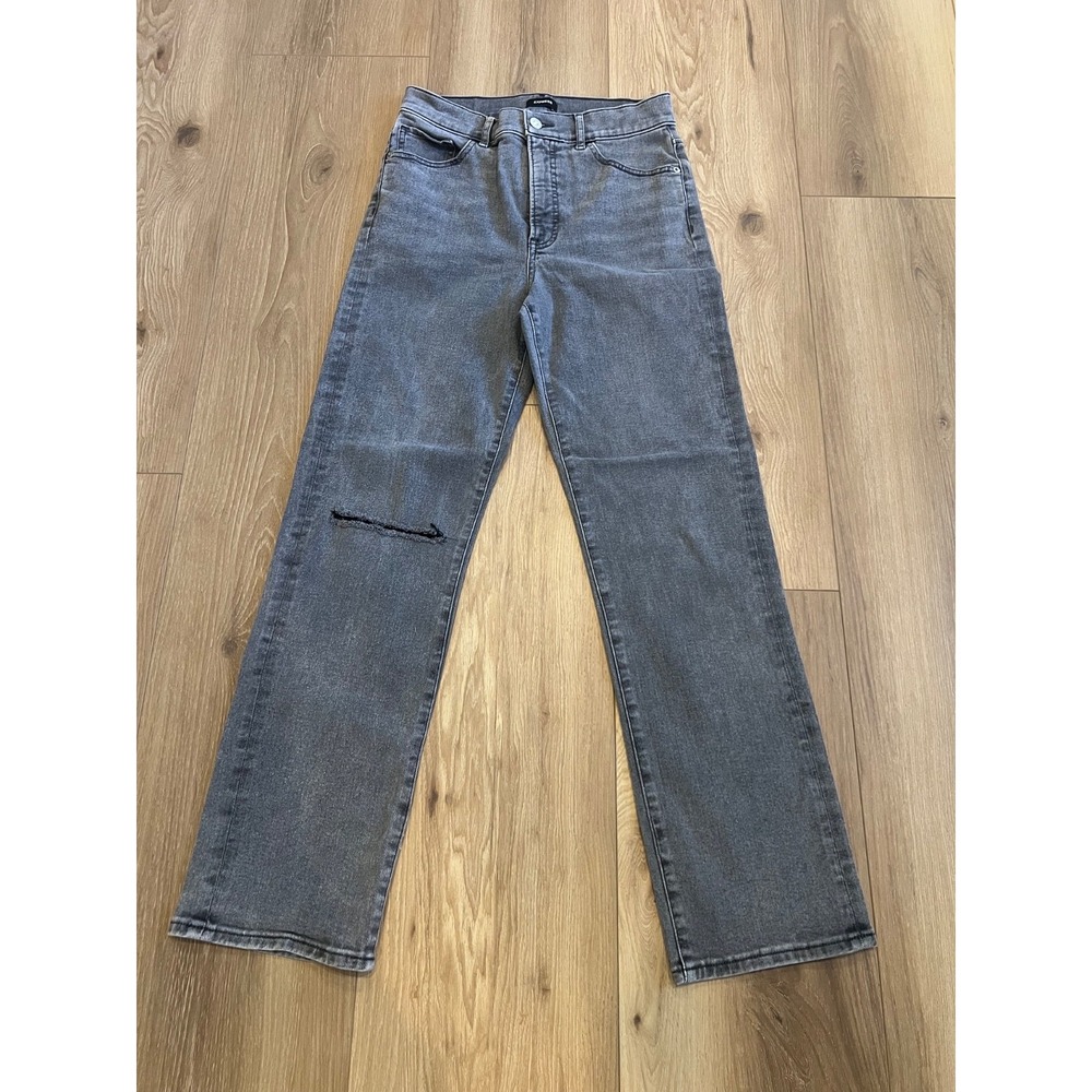 Express Womens Modern Straight Jeans 6R Gray Super High Rise Distressed Denim